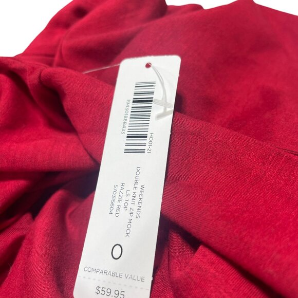 Womens Weekends by Chicos Double Knit Zip Mock Size 0 Razzle Red - Picture 3 of 11